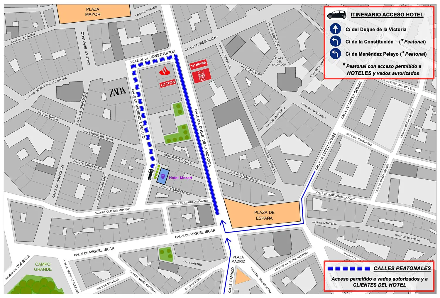 Como llegar en coche al Hotel Mozart en el centro de Valladolid